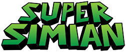 The logo for super simian is green and has a white background.