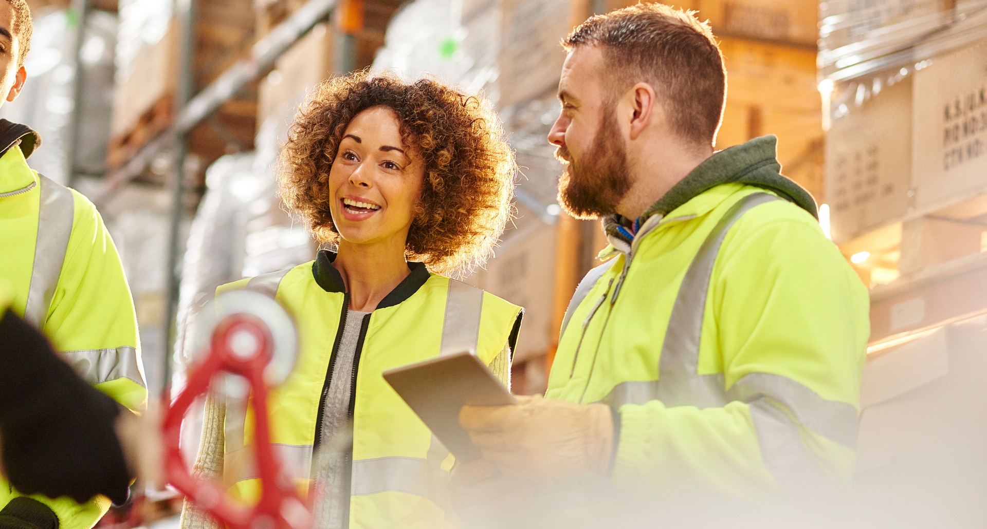 A happy team working in a warehouse