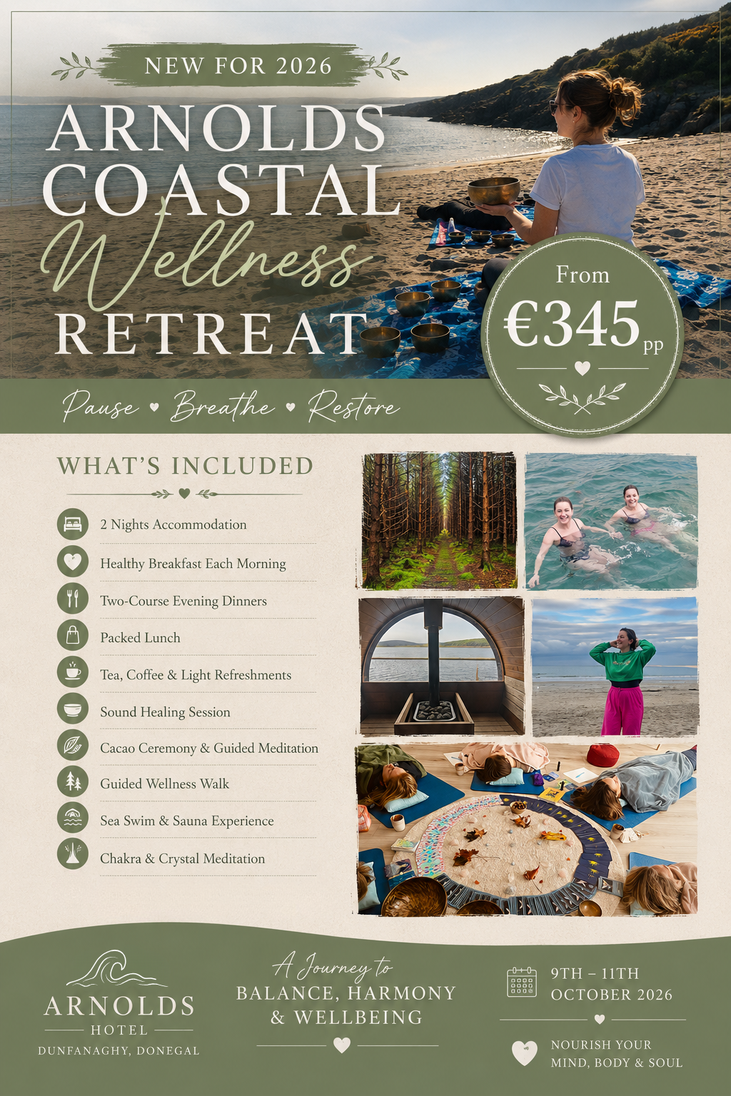 Wellness retreat at Arnolds Hotel in Donegal. Pause, breathe, relax, rejuvenate