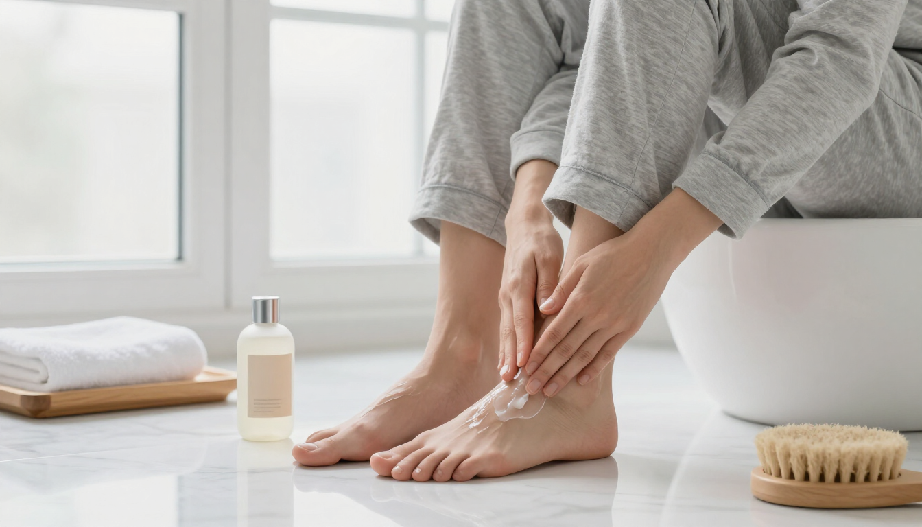 Applying foot cream