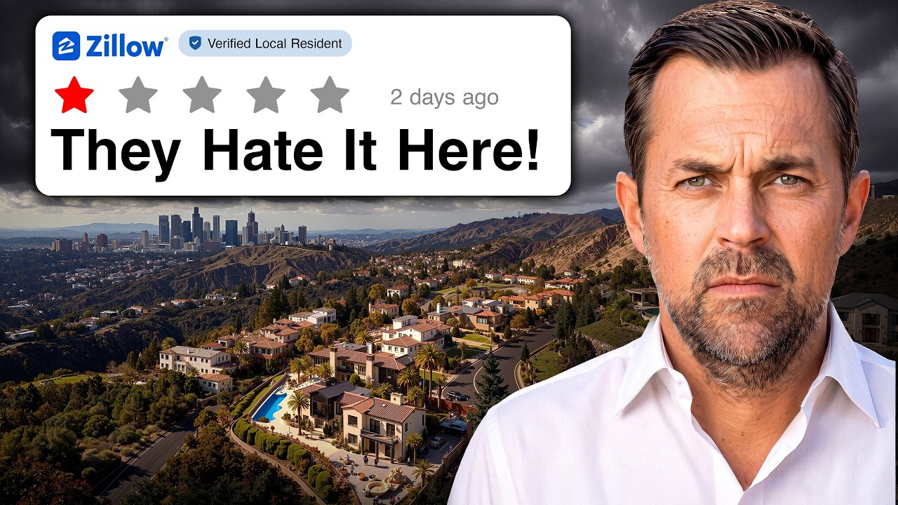 Zillow ad with a city aerial view, man on right, and text “They Hate It Here!”