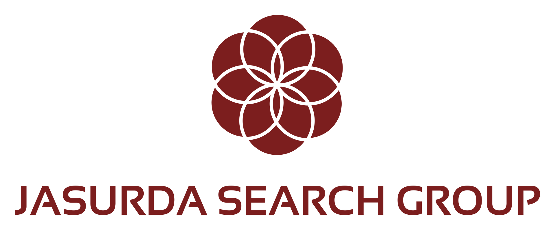Jasurda Search Group logo with a maroon geometric flower icon and text on a white background
