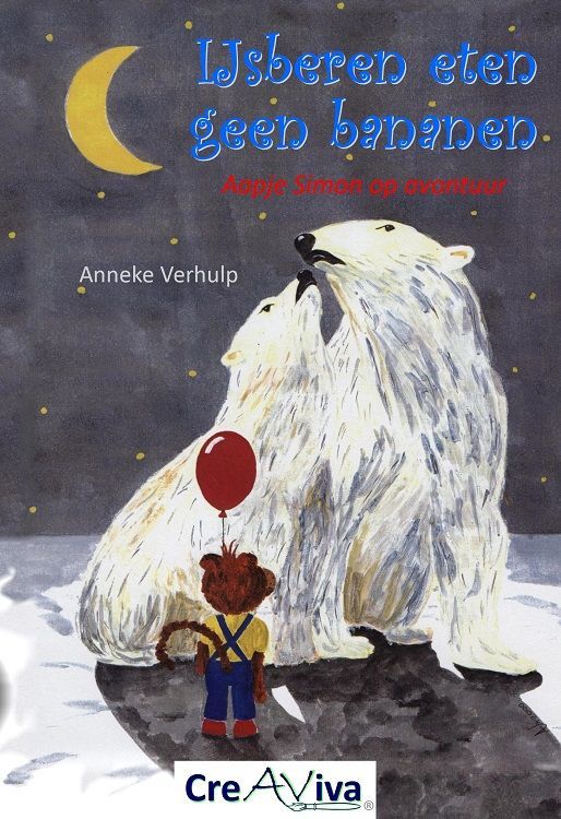 Kinderboek IJsberen eten geen bananen; Aapje Simon op avontuur, cover met aapje en ijsberen