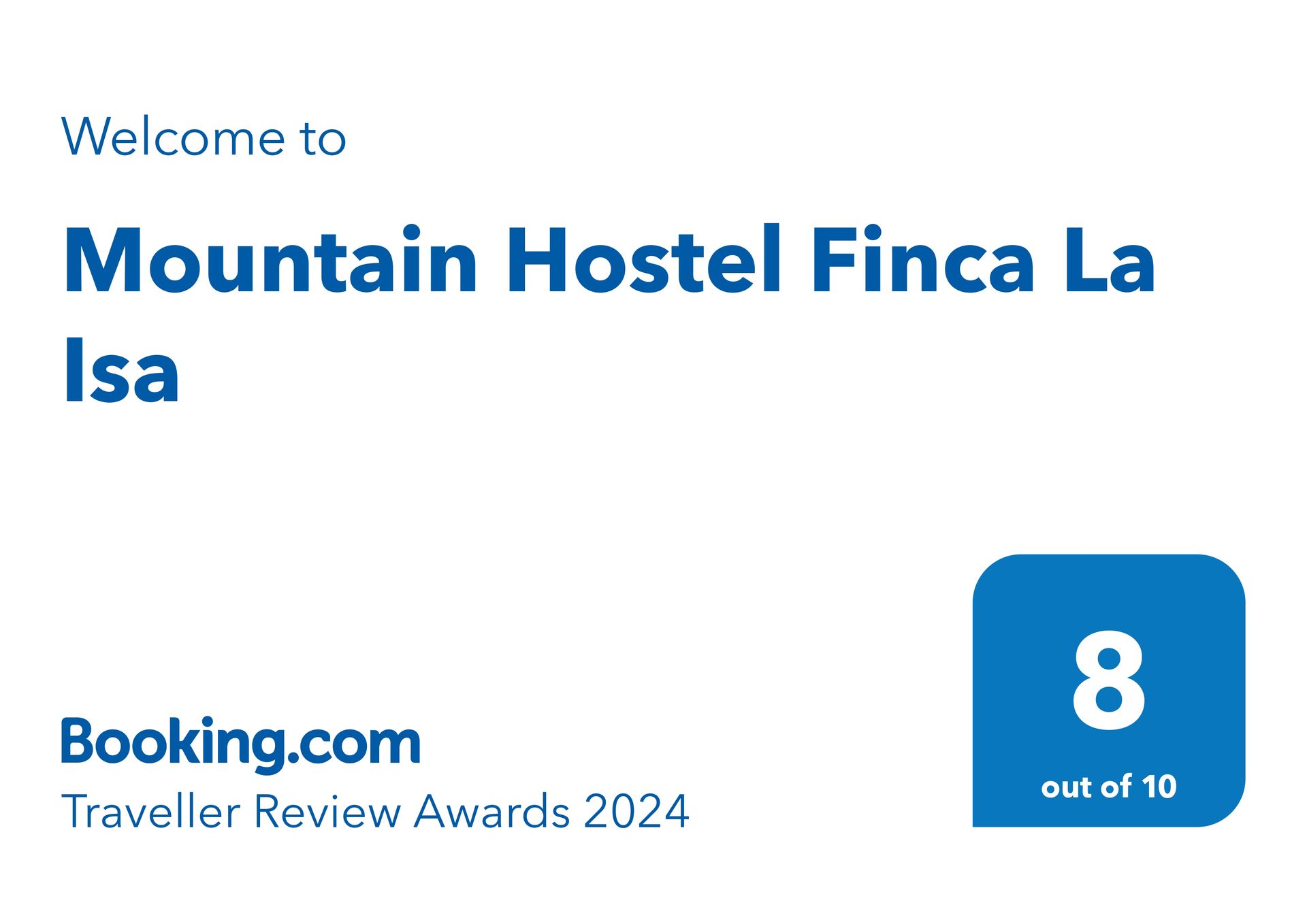 A blue sign that says mountain hostel finca la isa on it.