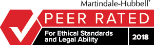 Martindale-Hubbell Peer Rated logo. Red hexagon and checkmark. 
