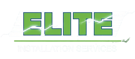 Logo for Elite Installation Services, green text with lightning bolt and line.