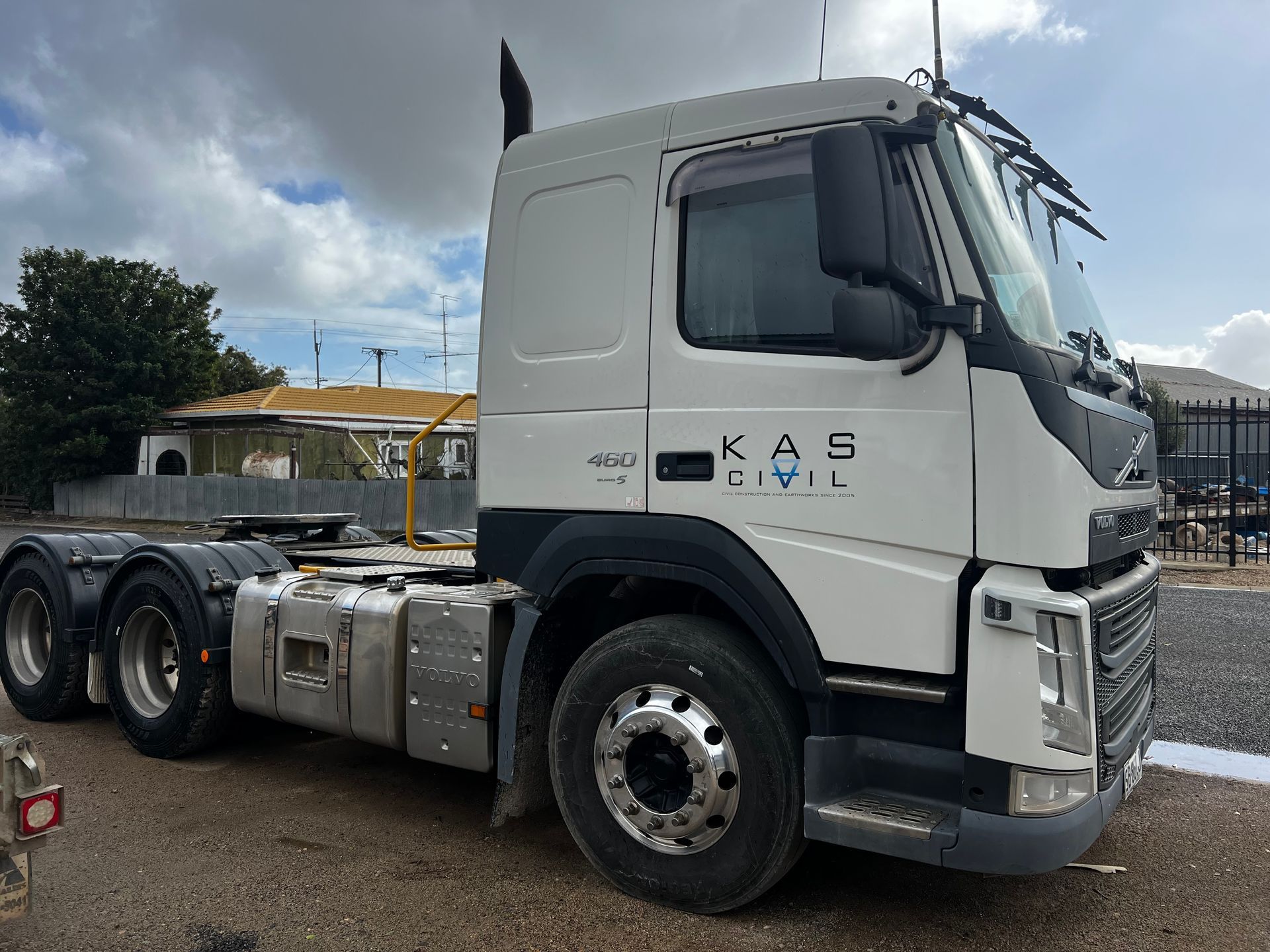 White Volvo semi-truck with 