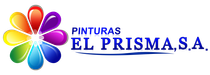 Logo de Pinturas El Prisma, S.A. con flor multicolor y texto azul.