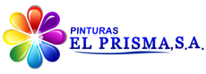 Logotipo de Pinturas El Prisma SA con un icono de flor multicolor y texto azul.