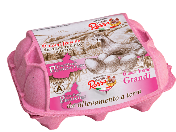 Uova in una scatola di cartone marrone con testo in russo sulla confezione.