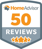 HomeAdvisor badge showing 50 reviews and a five-star rating icon.