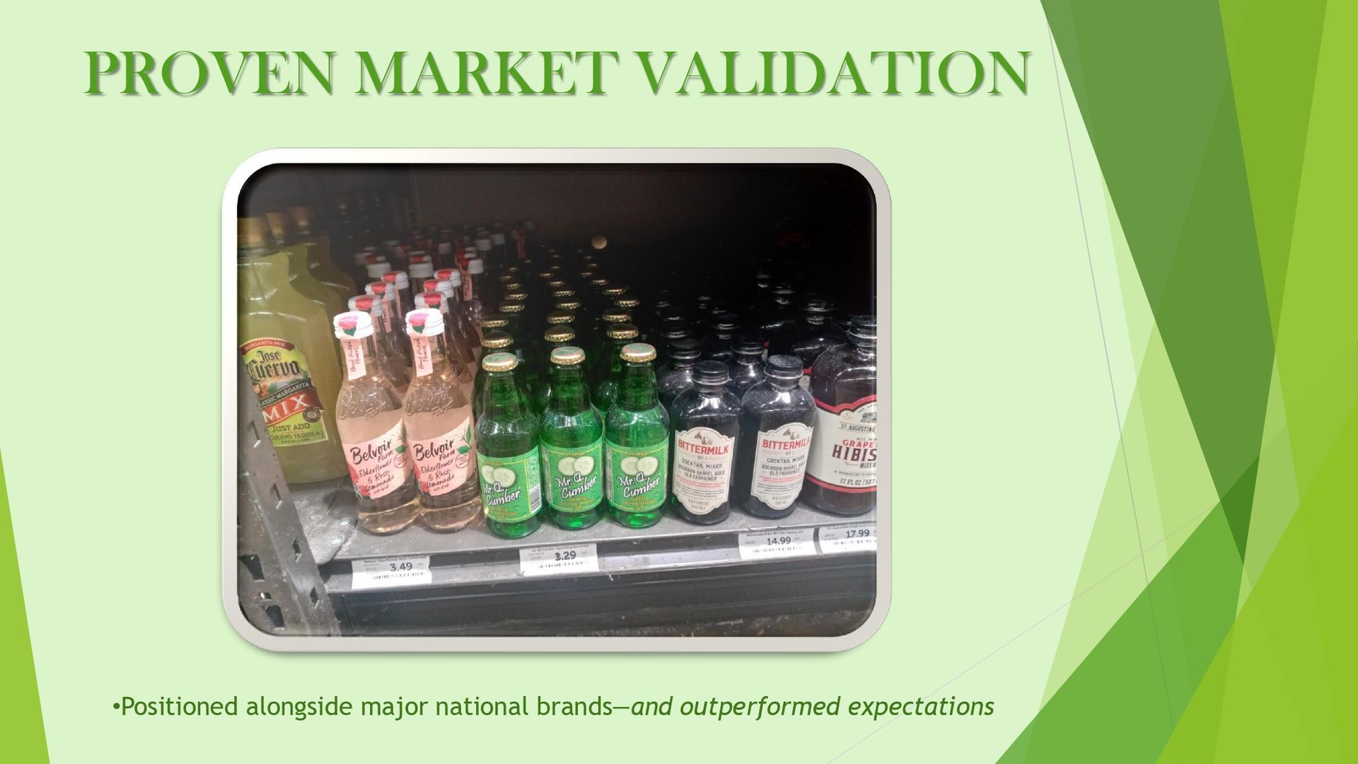 A store shelf displaying rows of small, colorful bottles with text reading 