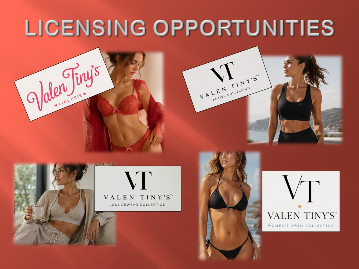 ValenTiny’s logo on a red background with candy hearts, text about a license opportunity, and 
