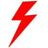 A bright red lightning bolt icon on a plain white background.