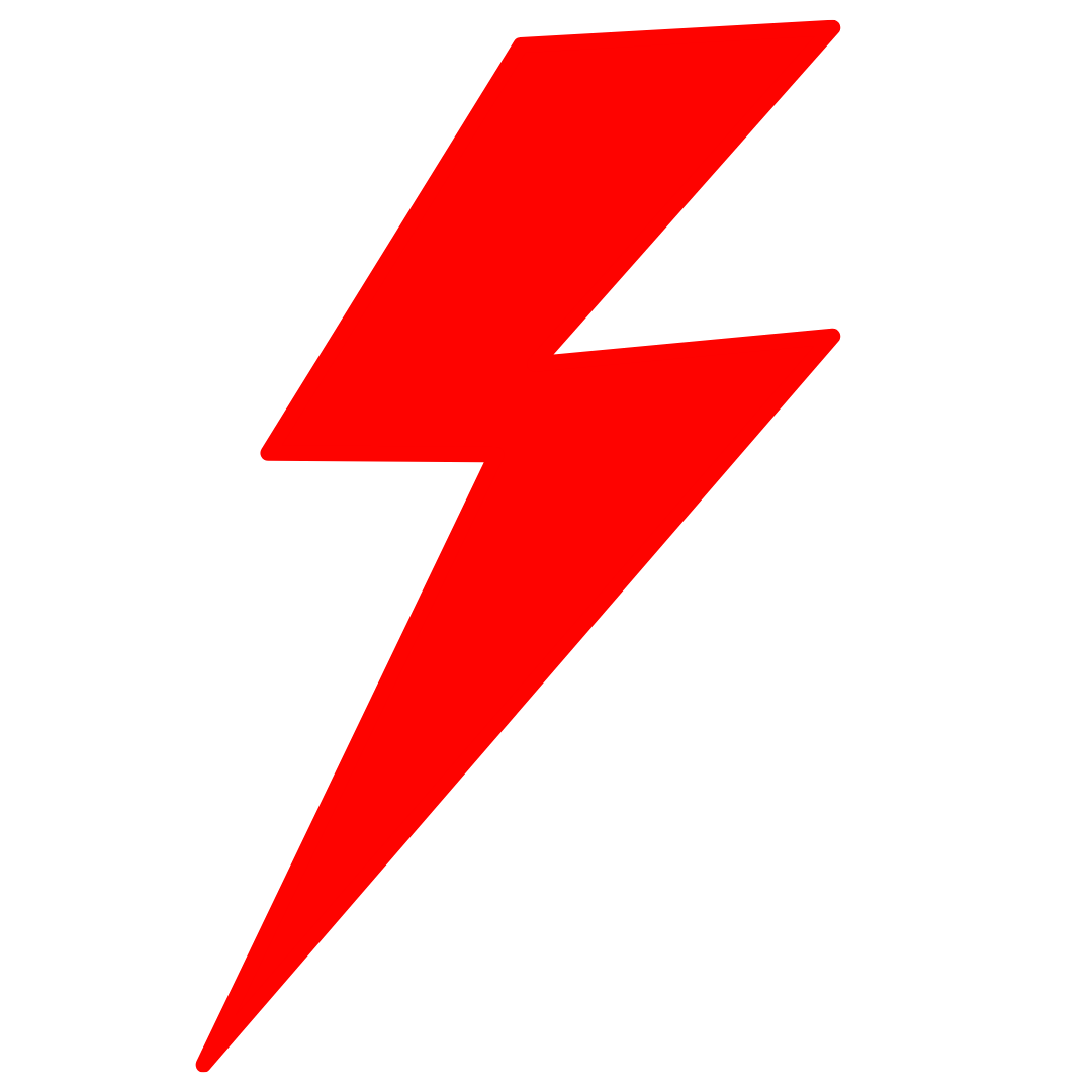 A bright red lightning bolt icon on a plain white background.