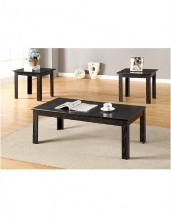 A coffee table and two end tables in a living room