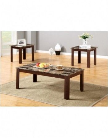 A living room with a coffee table and two end tables