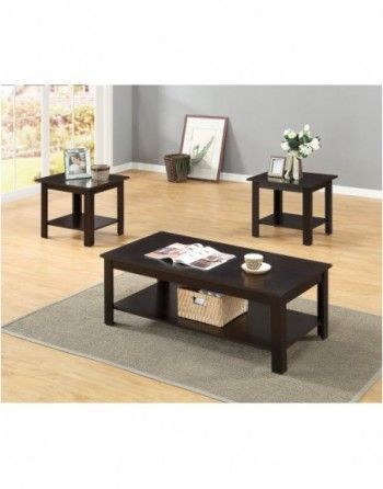 A living room with a coffee table and two end tables