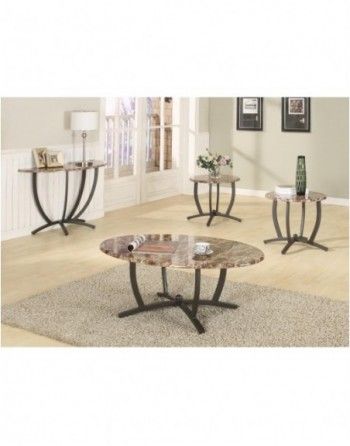 A living room with a coffee table and two end tables