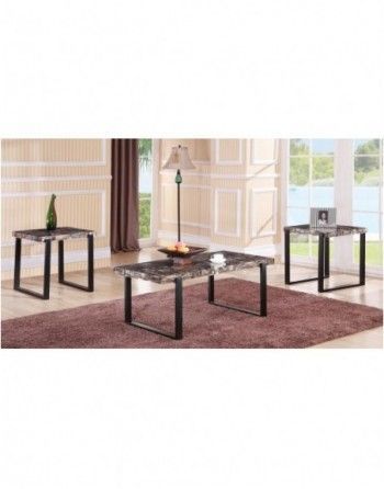 A living room with a coffee table and two end tables.