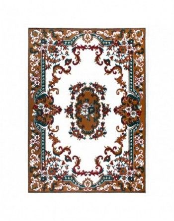 A rug with a floral pattern on it is on a white background.