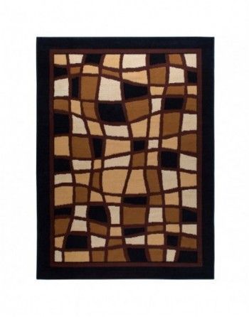 A brown and black rug with a stained glass pattern