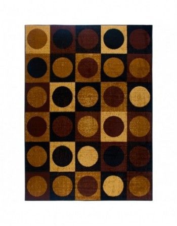 A rug with circles and squares on it
