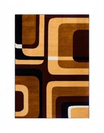 A brown and tan rug with a geometric pattern