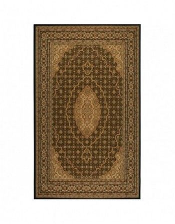 A brown and gold rug with a floral pattern on a white background.