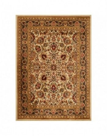 A rug with a floral pattern on it is on a white background.