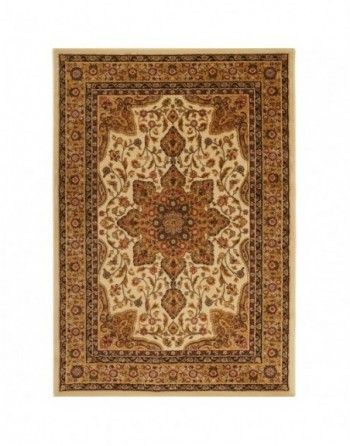 A rug with a floral pattern on it is on a white background.