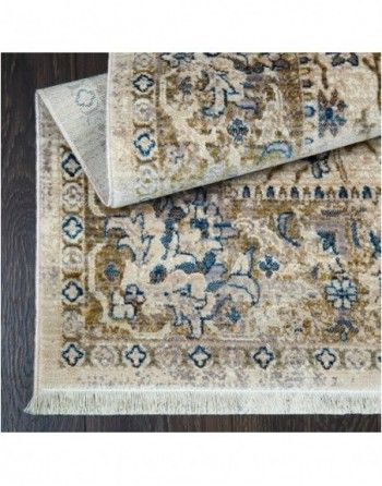 A rug is sitting on top of a wooden floor.