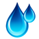 Two blue water droplets, one large and one small, on a white background.