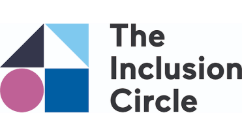 A logo for the inclusion circle with a triangle , square , and circle.