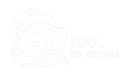 Faint white logo reading “BK Pool Solutions” with a swoosh and bubble design on a light background