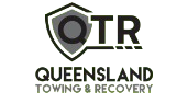 A logo for queensland towing and recovery with a shield and a key.