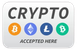 A white sign that says crypto accepted here
