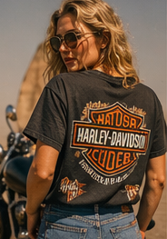Woman In Sunglasses Wearing A Black Harley Davidson Shirt — Coastal Vibez In Ourimbah, NSW