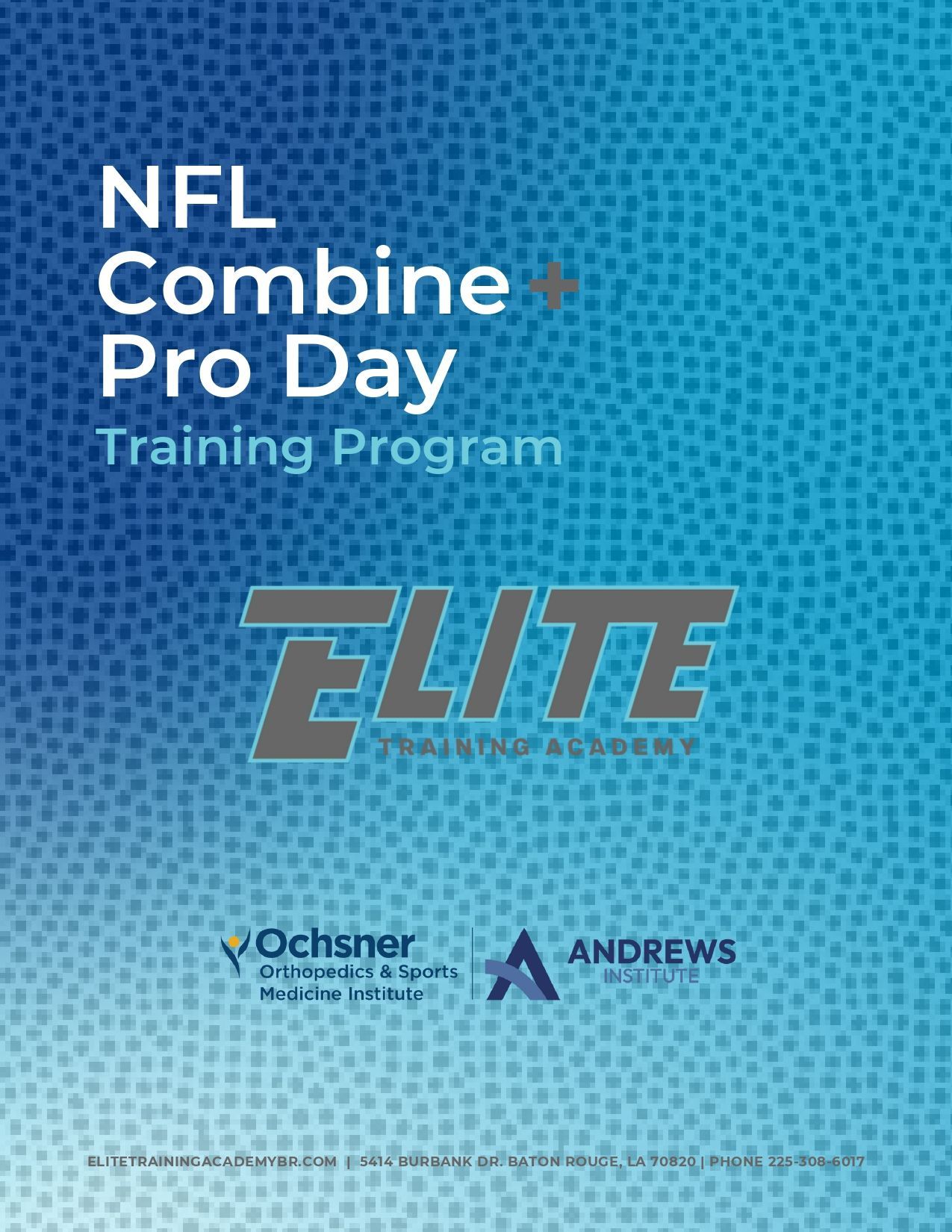 NFL Combine Pro Day Training Program poster with blue background and ELITE branding