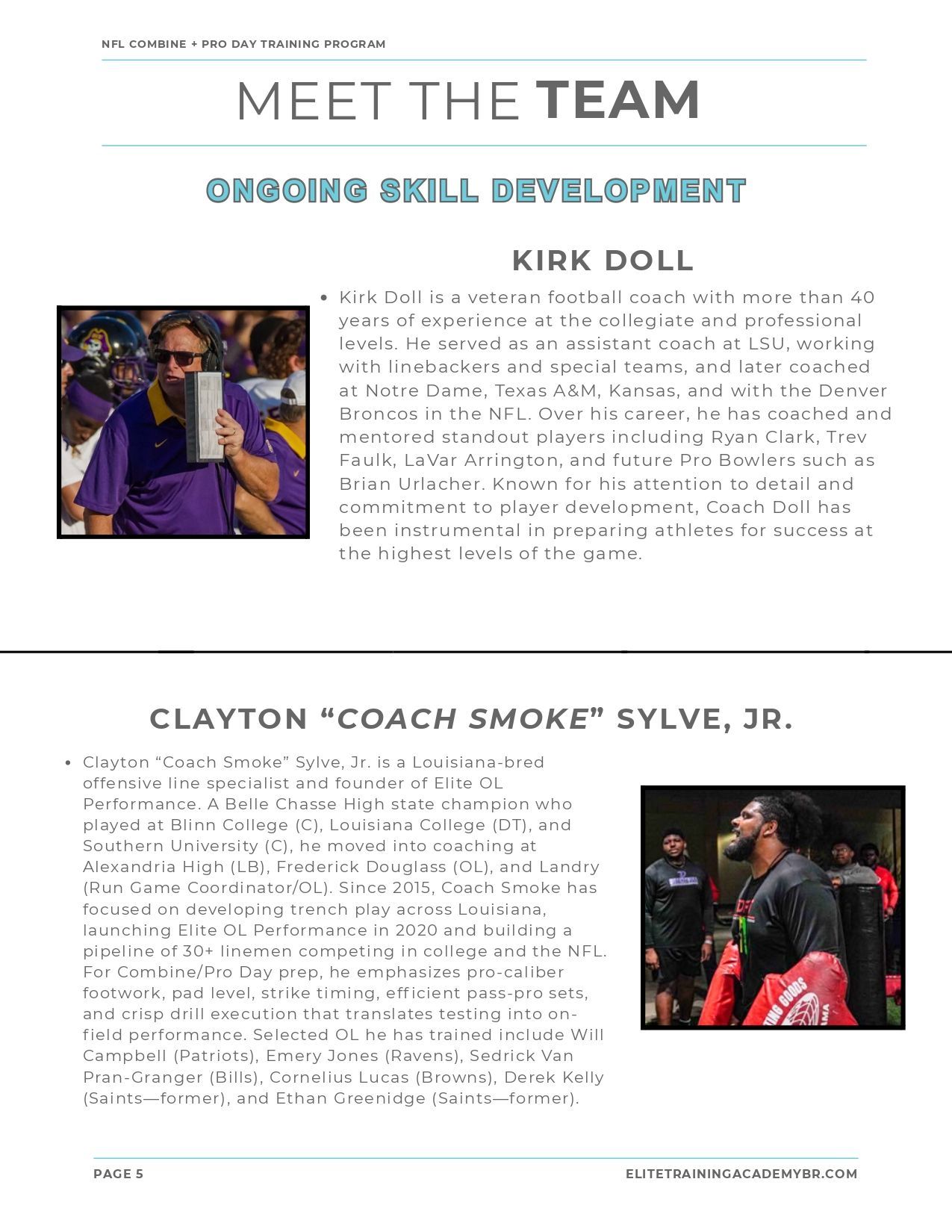 Meet the team page with two staff bios and photos on a white background.