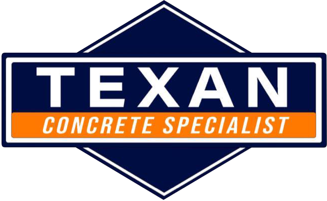 A blue and orange logo for texan concrete specialist