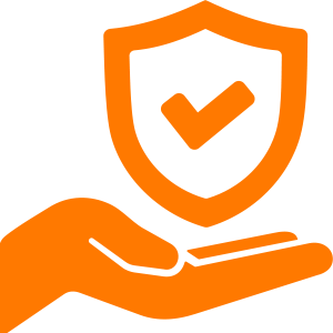 A hand is holding a shield with a check mark on it.