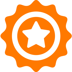 An orange icon with a white star in the center