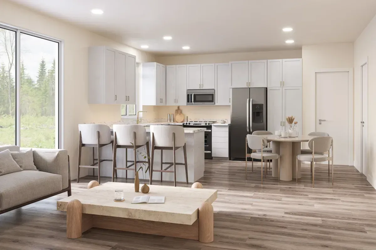 Living room with couch, table, chairs & kitchen overview. Sell my House with the Best Realtor in Rocklin, CA - Sonia Immers