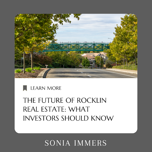 Scenic view of a residential area in Rocklin, CA, featuring a green pedestrian bridge and streets on a clear day.