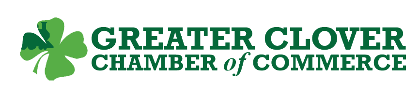 Greater Clover Chamber of Commerce logo with green clover icon and green text on white background