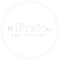 Logo circolare tenue con la scritta “il Prato agriturismo” in grigio chiaro su sfondo bianco.