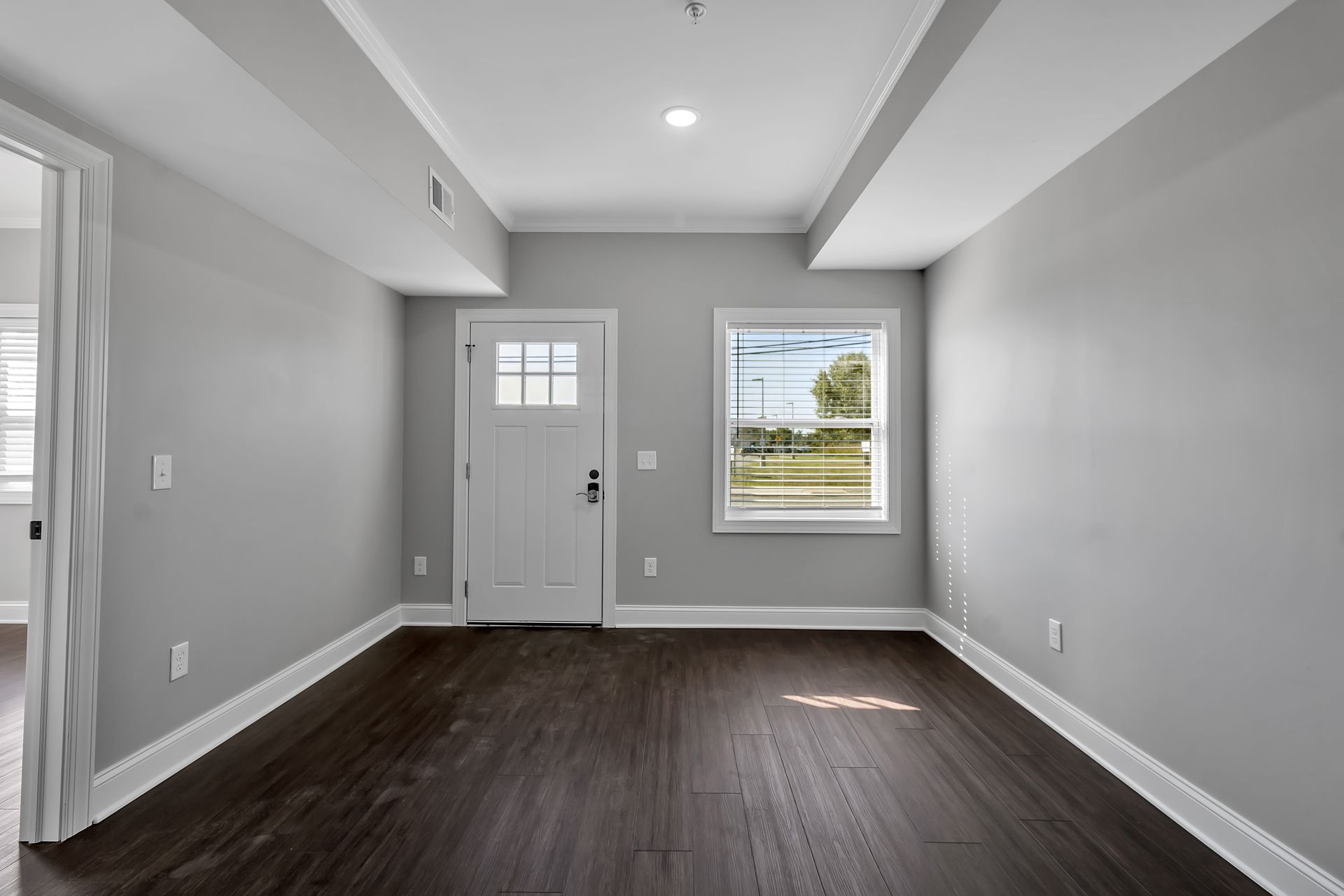 Clean and modern living room inside rental apartment