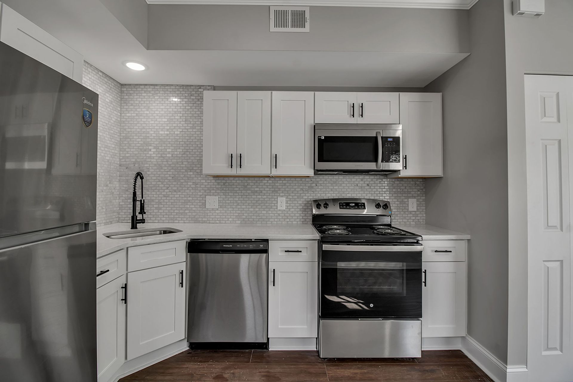 Residential apartment kitchen with efficient cooking layout