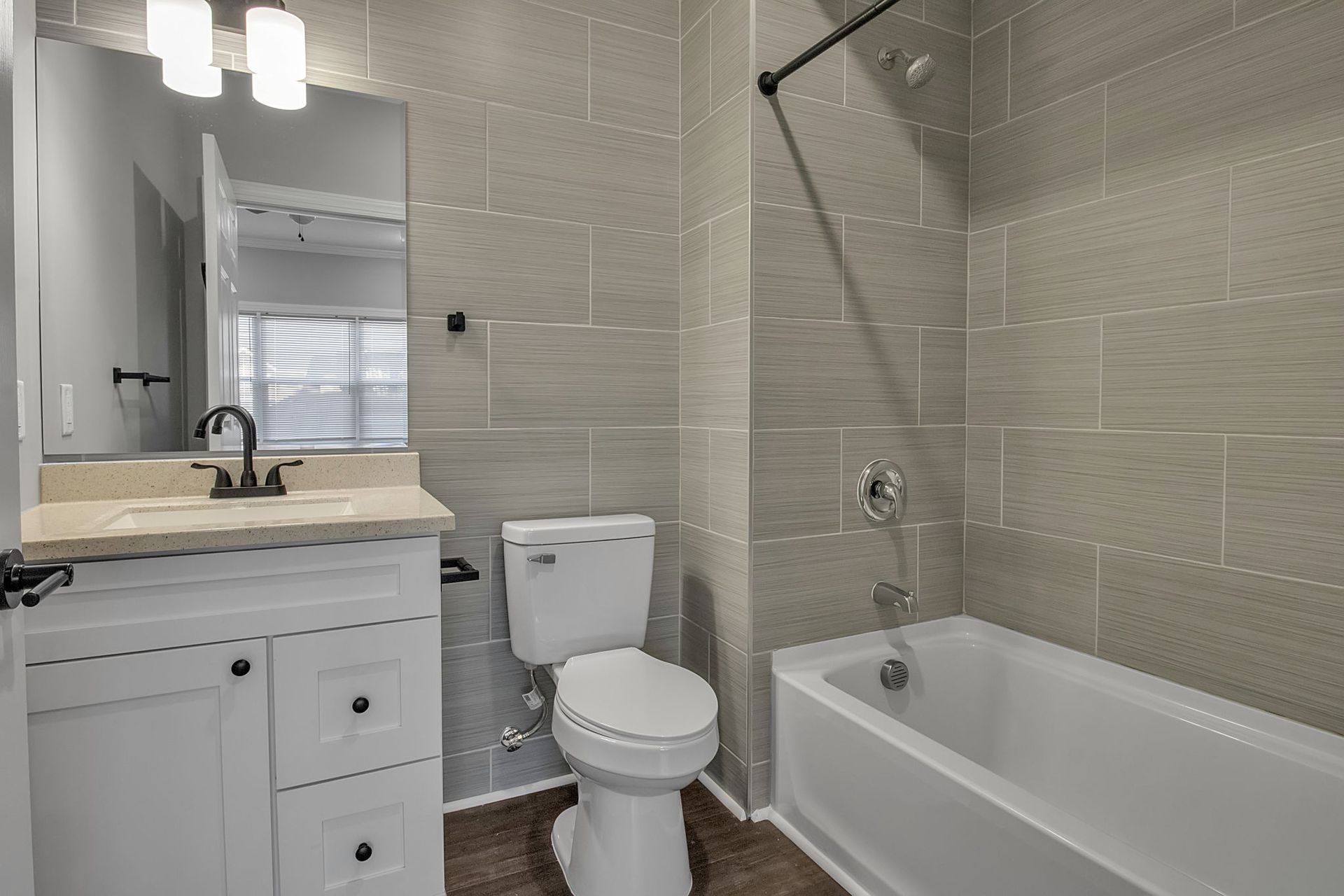 Bathroom interior with sleek cabinet and tile installation